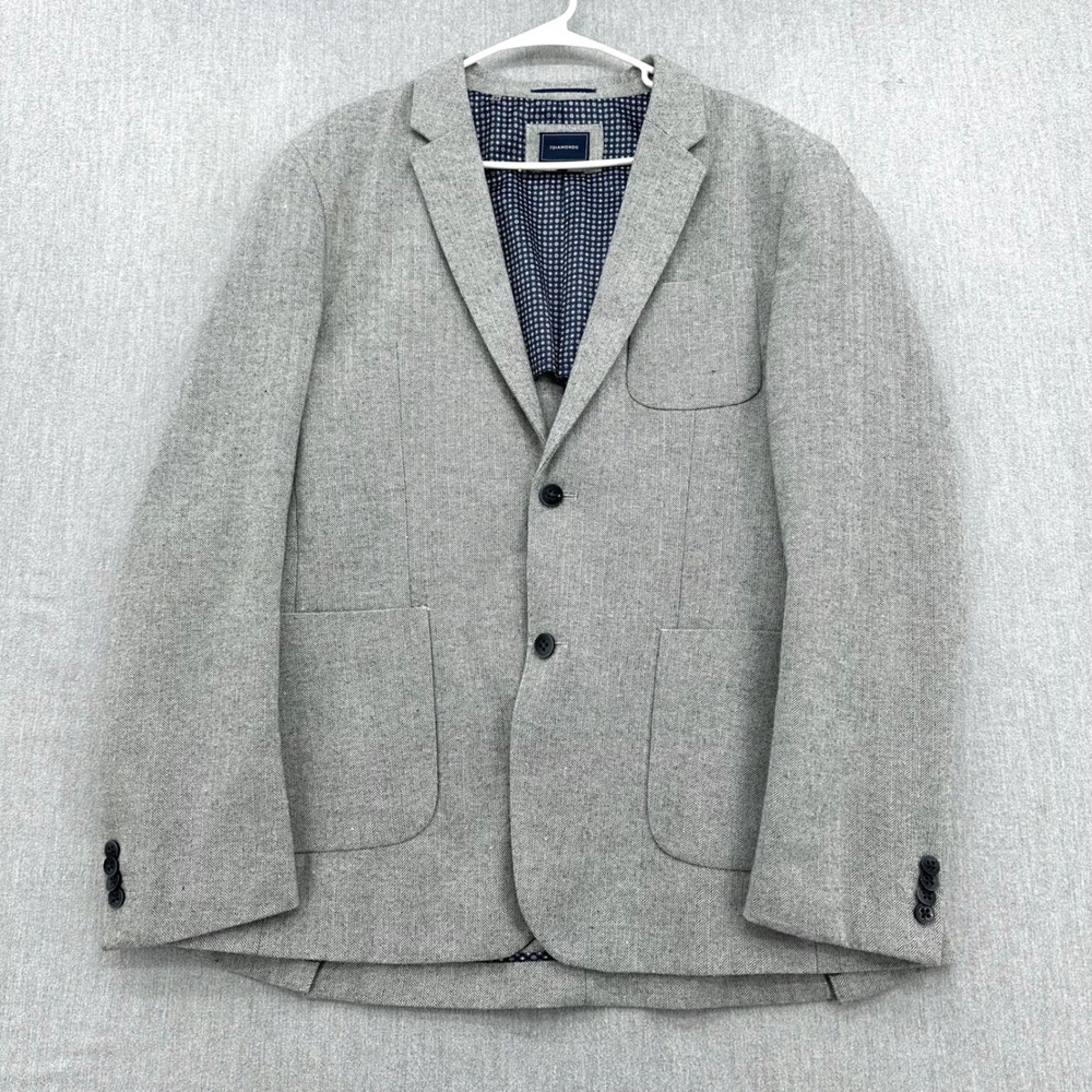 7 Diamonds Sport Coat Mens XL Gray Herringbone Wool Blend Two Button Blazer